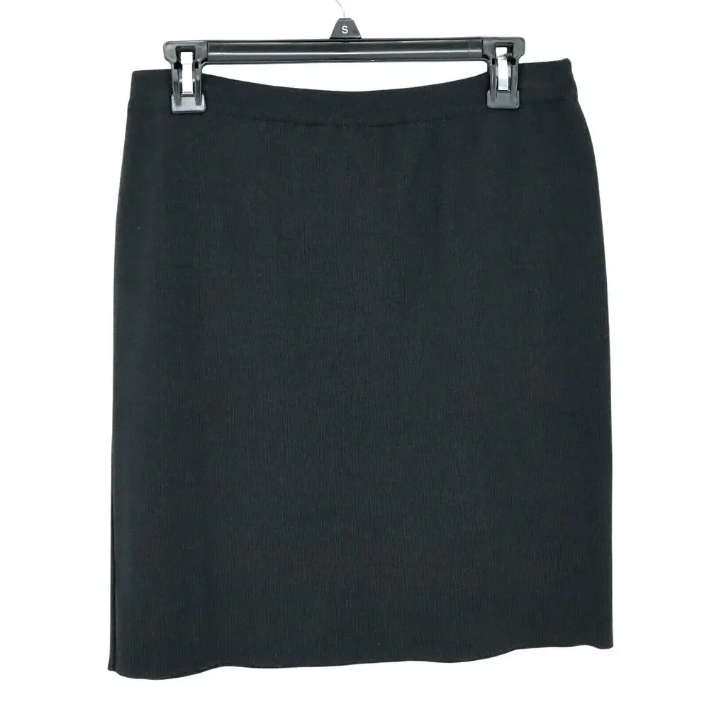 Laurel Escada Sweater Skirt Womens 8 US 40 EU Gray Black Wool Knit Pull On Vtg